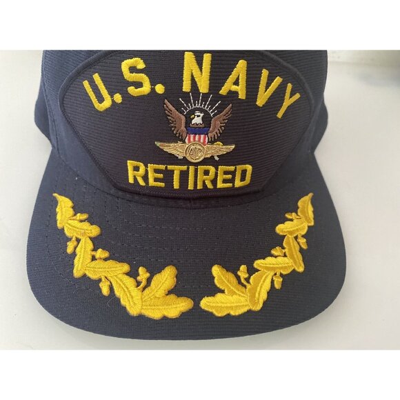 US Navy Cap Retired Snap Back Baseball Blue Embroidered OS Naval Aviation Wings - Picture 14 of 16